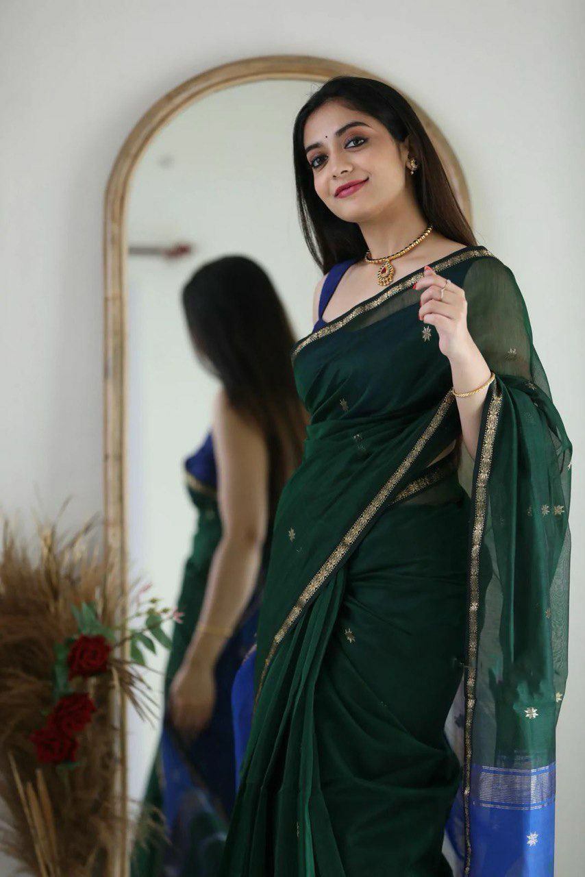 icultural Green-blue Cotton Silk Saree