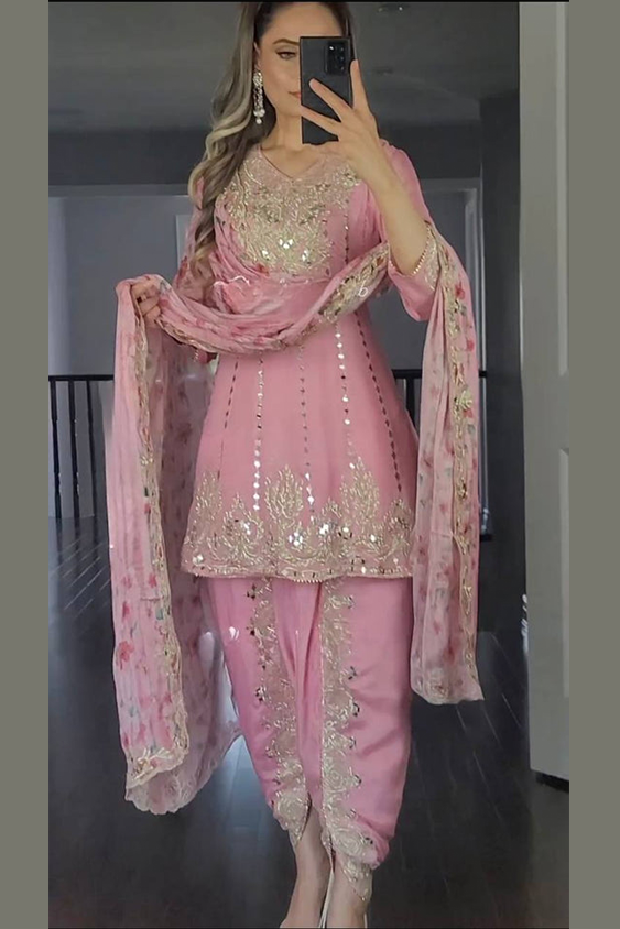 Pink  Color Heavy Dhoti Patiyala Suit for wedding.