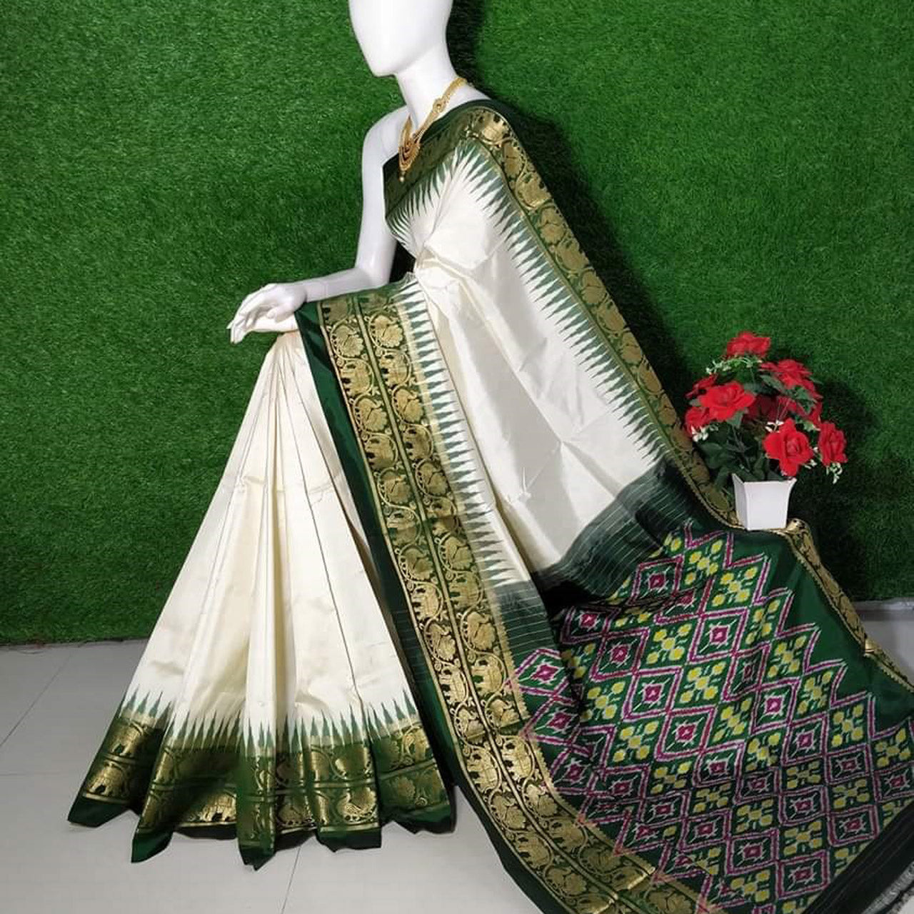 White by Icultuer with golden border with Blouse