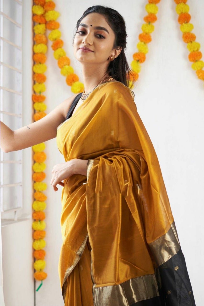 Yellow Color Premium Cotton Silk Saree