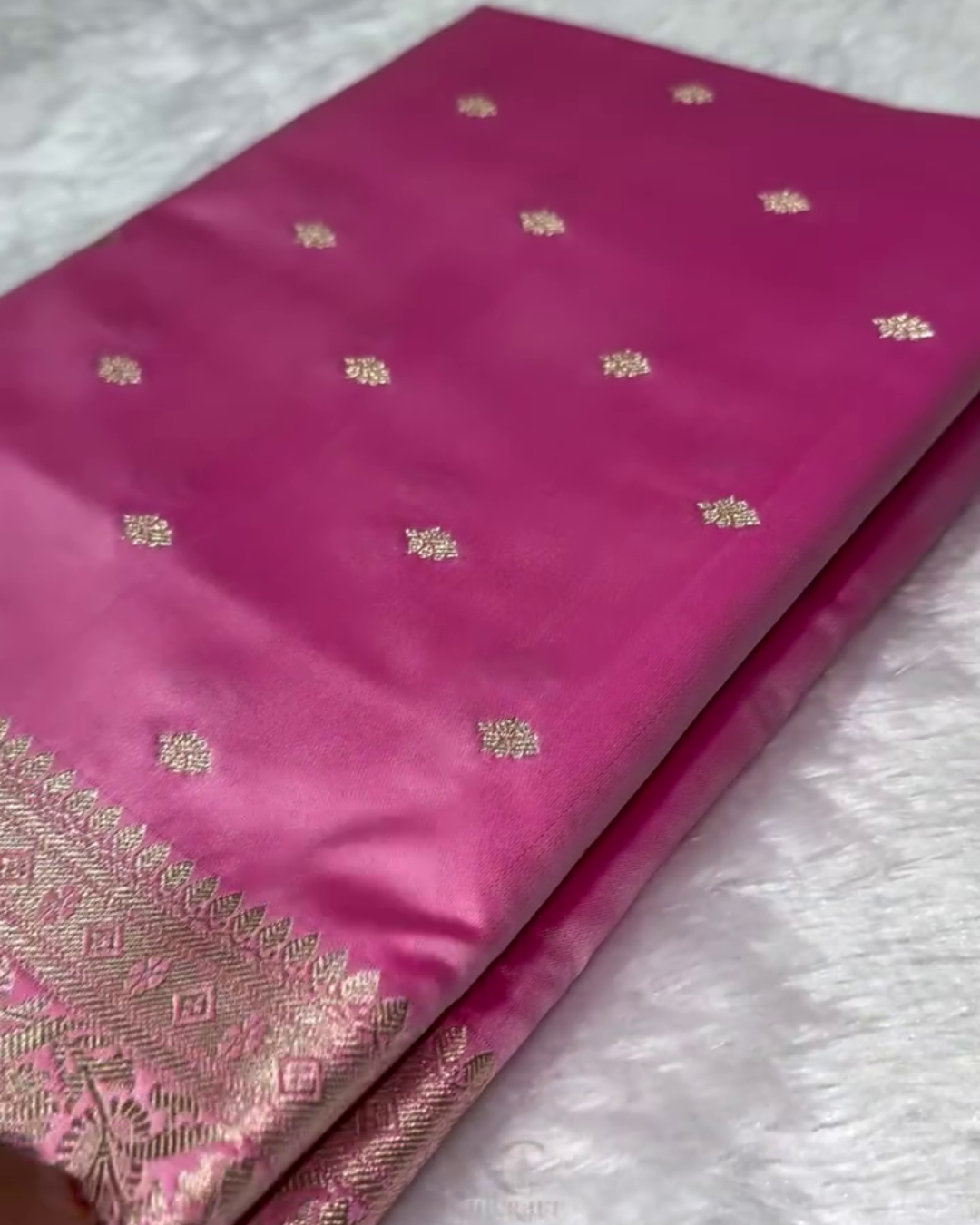 Pink Mashru Silk Saree with Golden Zari Butta & Royal Woven Pallu