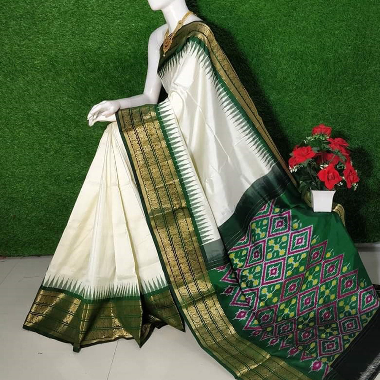White Fancy Silk by Icultuer With Patola Design Blouse