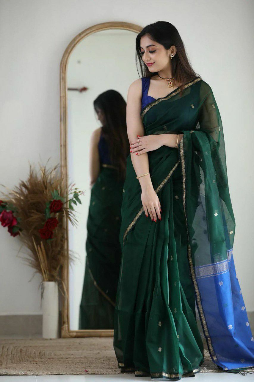 icultural Green-blue Cotton Silk Saree