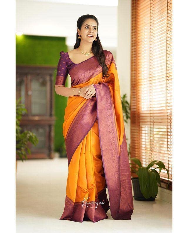 Orange Kanchipuram Banarasi Silk Jacquard by Icultuer