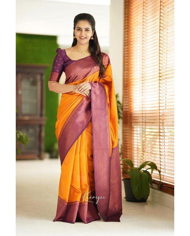 Orange Kanchipuram Banarasi Silk Jacquard by Icultuer