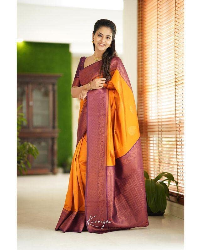 Orange Kanchipuram Banarasi Silk Jacquard by Icultuer