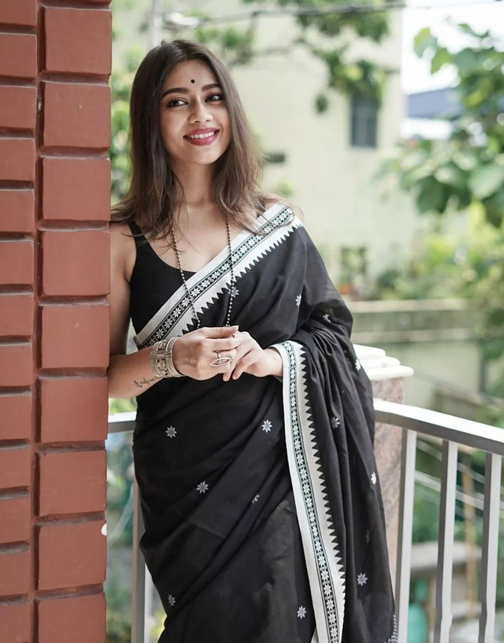 icultural Black Cotton Silk Saree