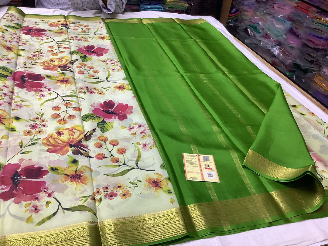 Grey Crepe Mysore Silk Printed by Icultuer with Blouse