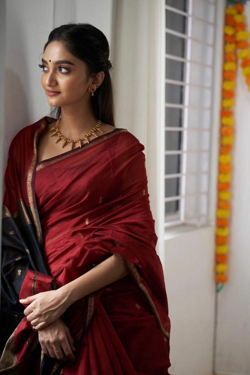 Charming Red Cotton Silk Saree