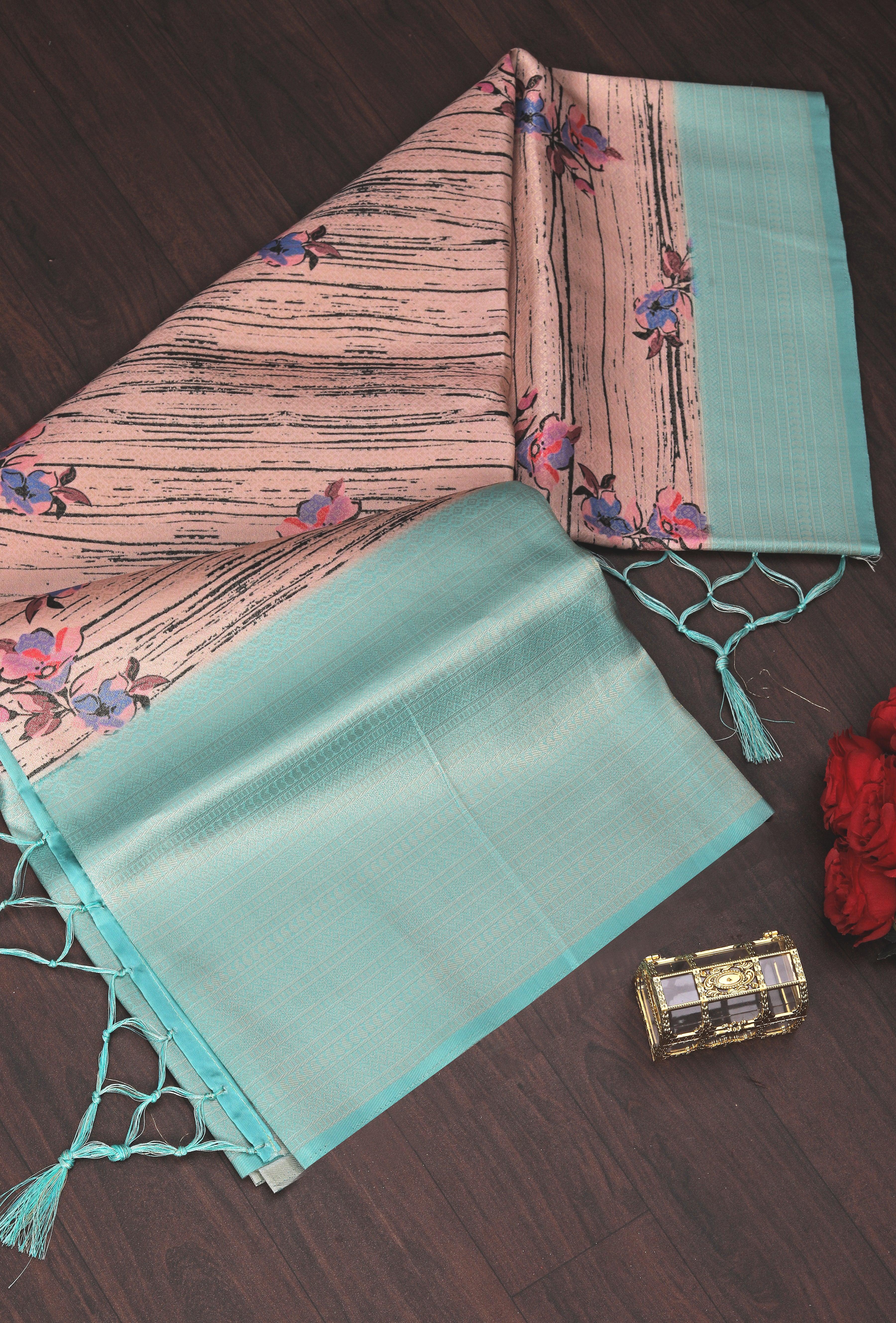 Digital soft silk printed saree in Rama