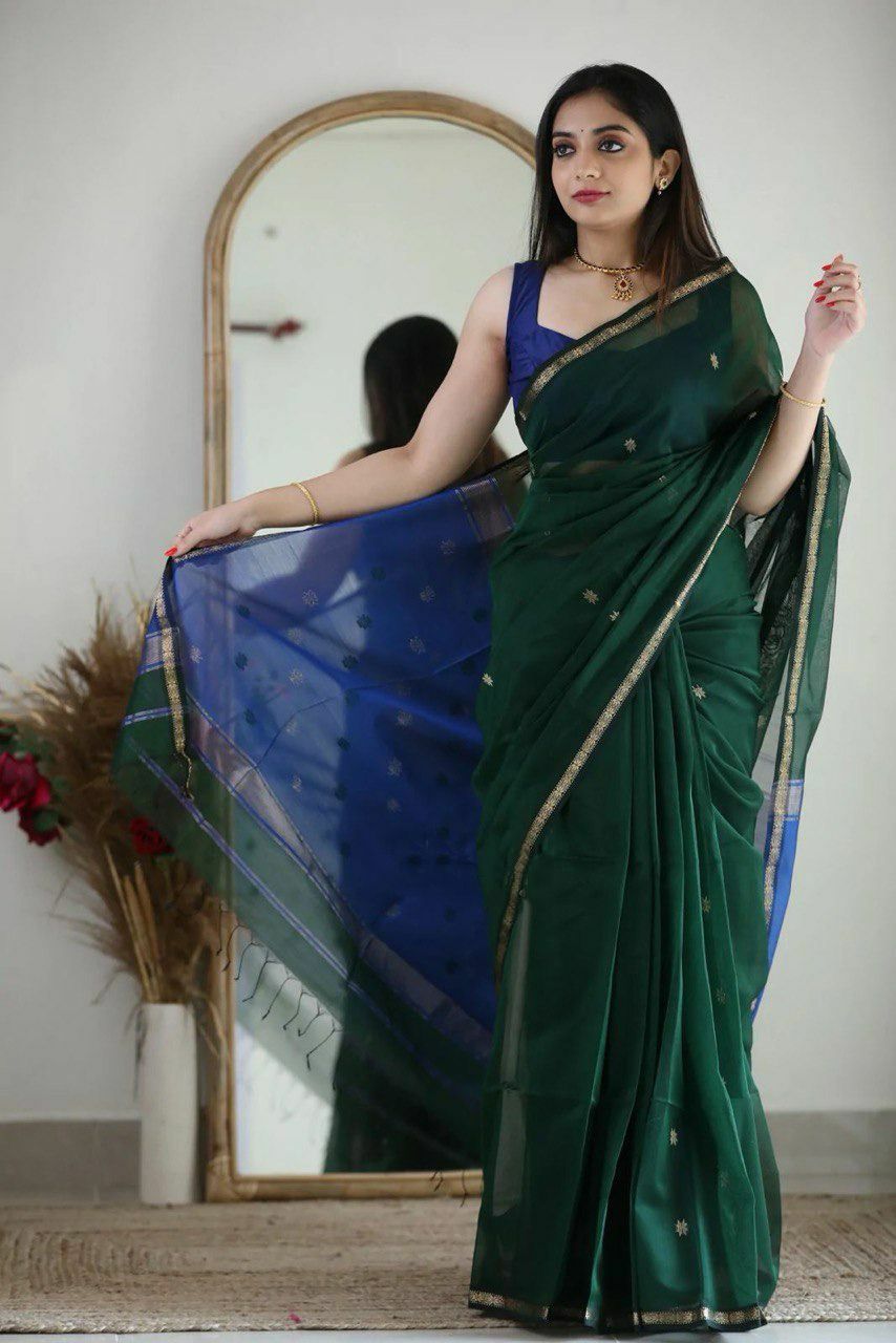 icultural Green-blue Cotton Silk Saree