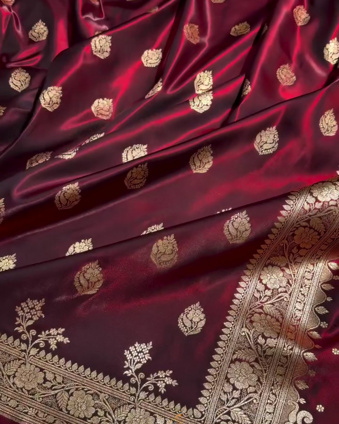 Kaushalya - icultural Banarasi Satin Saree with Golden Zari Floral Weaving