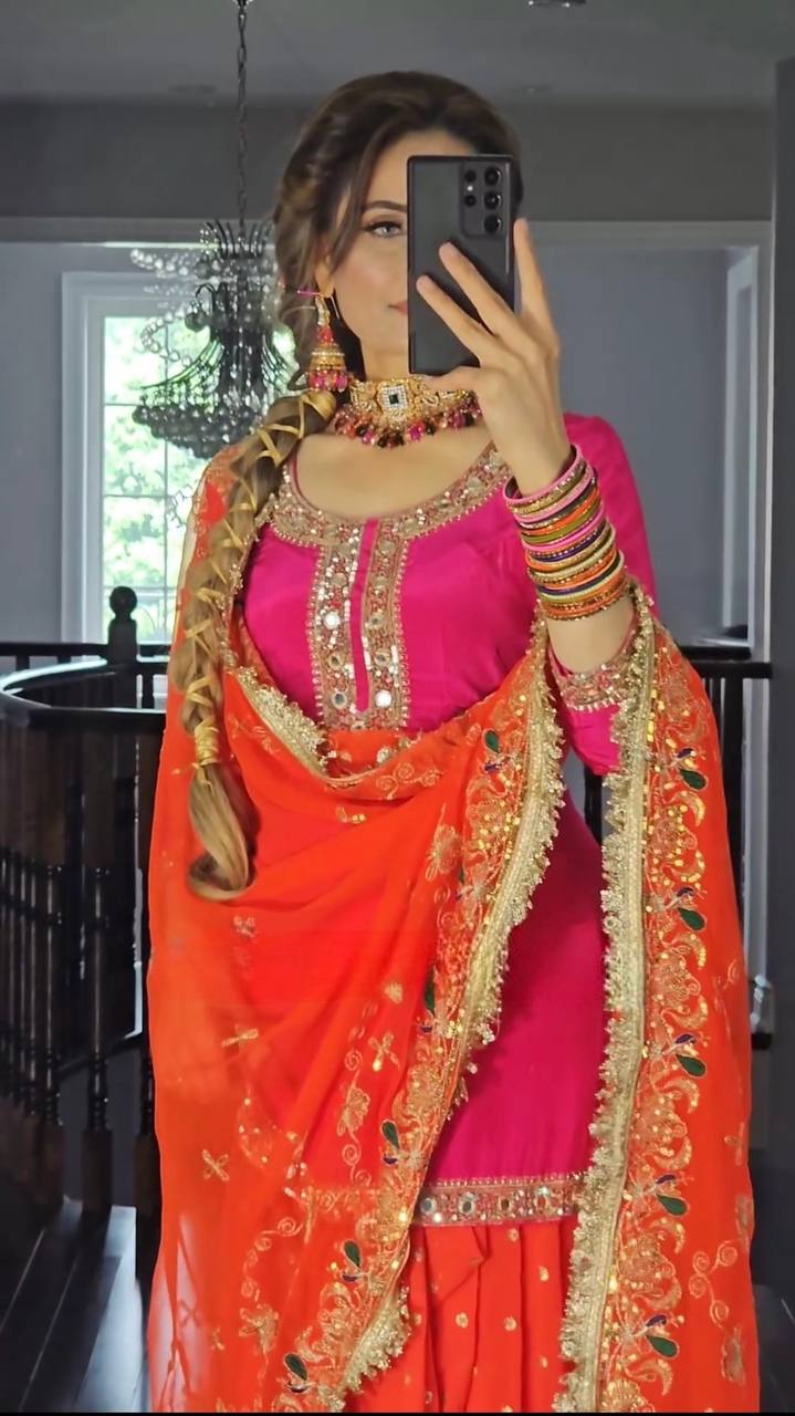 Multi colour  Sharara Suit for wedding with Maching Dupatta
