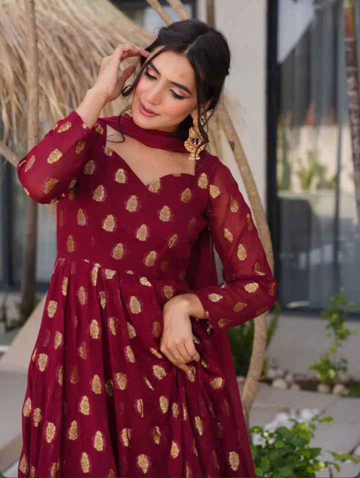 Maroon Anarkali Salwar Suit Set For Wedding.