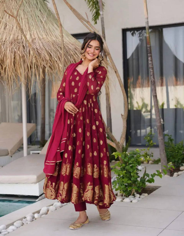 Maroon Anarkali Salwar Suit Set For Wedding.