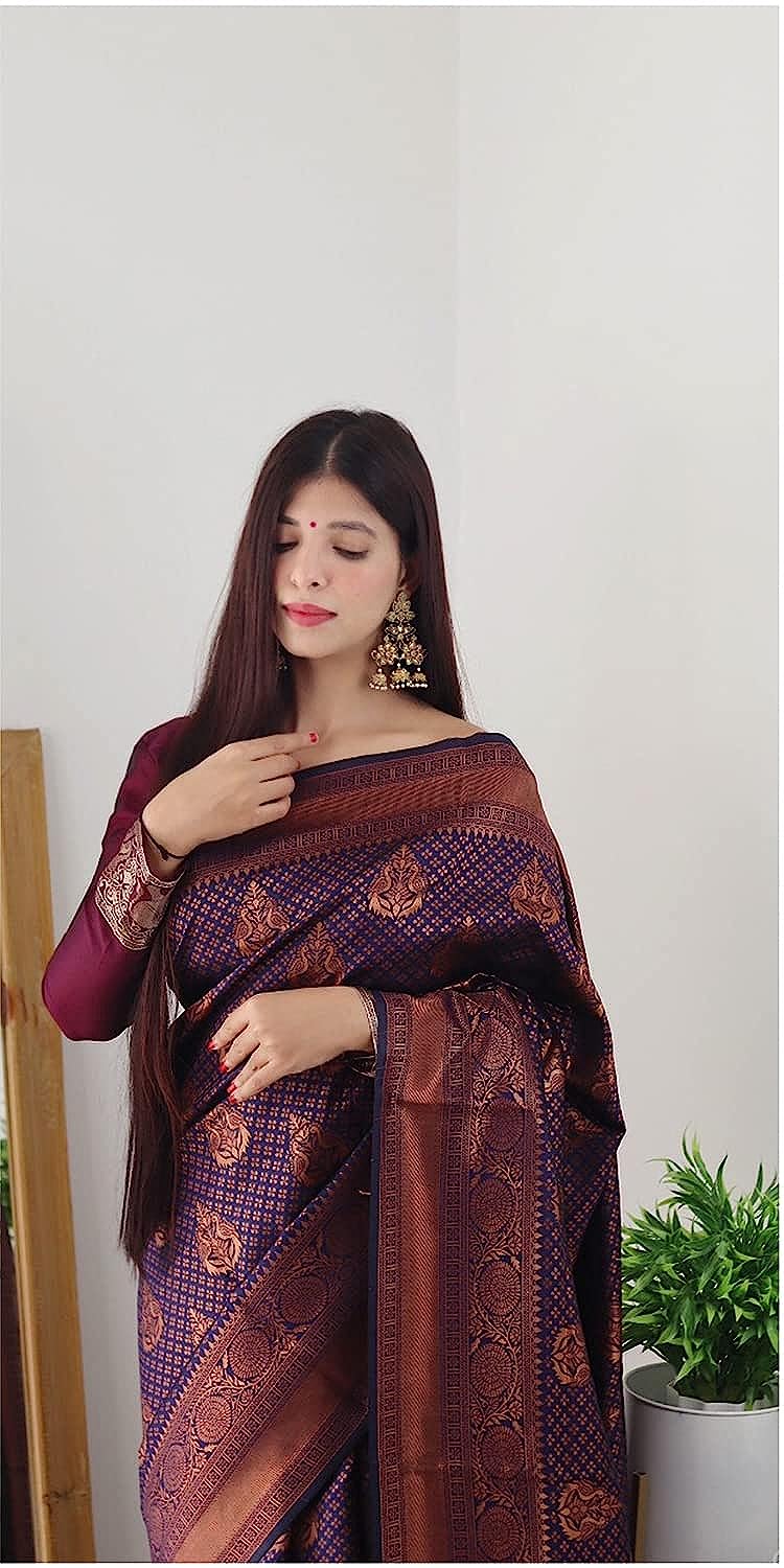 Royal Blue Plain Kanchipuram Banarasi Soft Silk by Icultuer