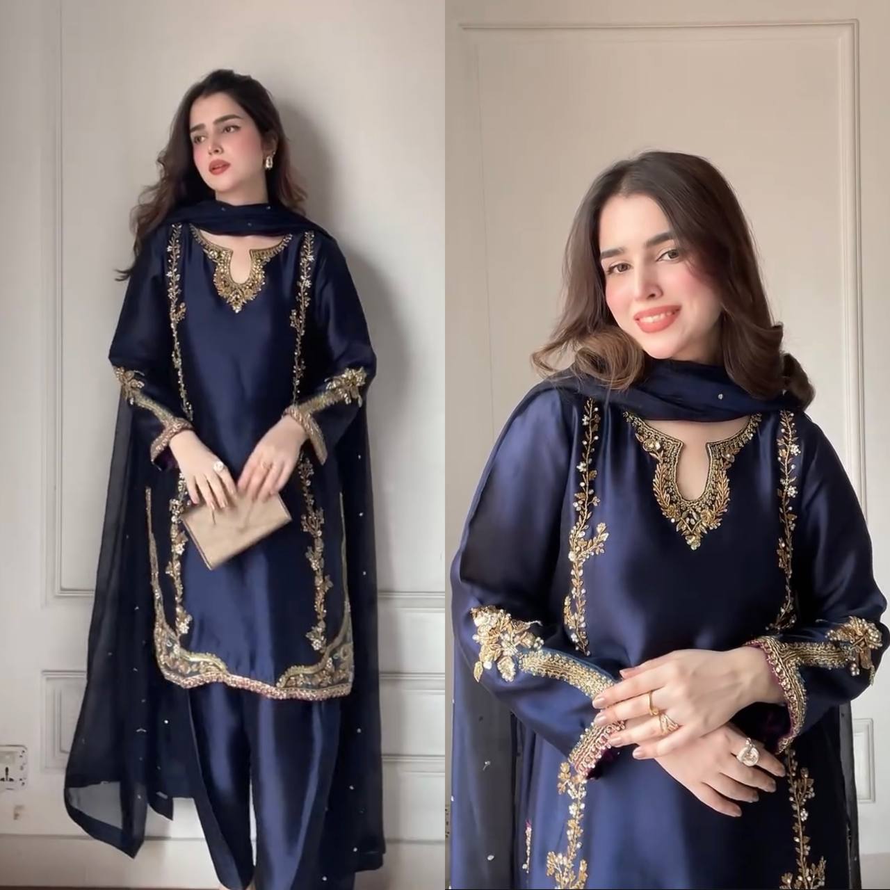 Blue Heavy Hand Work Suit Set – Zari & Beads Embroidered Salwar Kameez