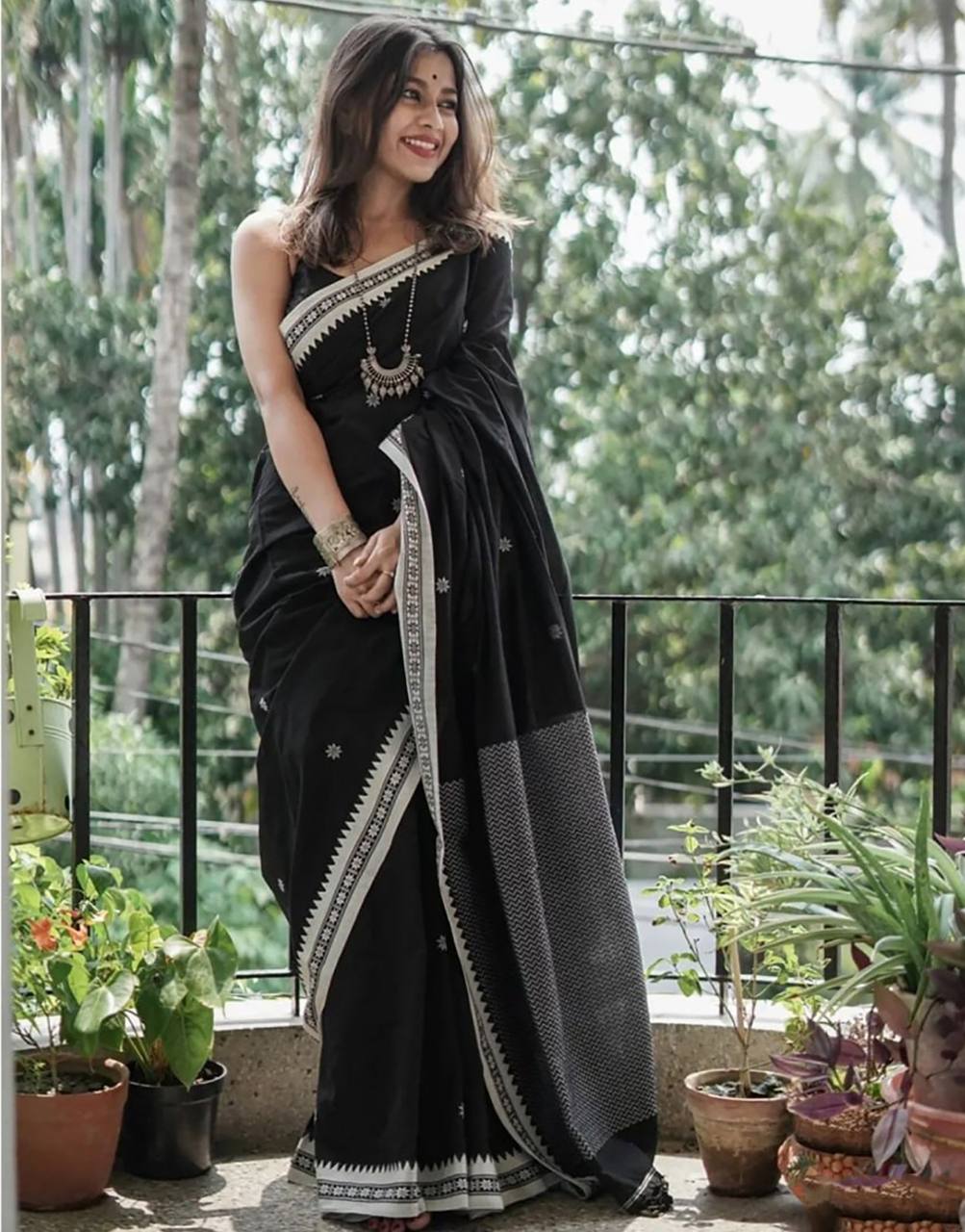 icultural Black Cotton Silk Saree