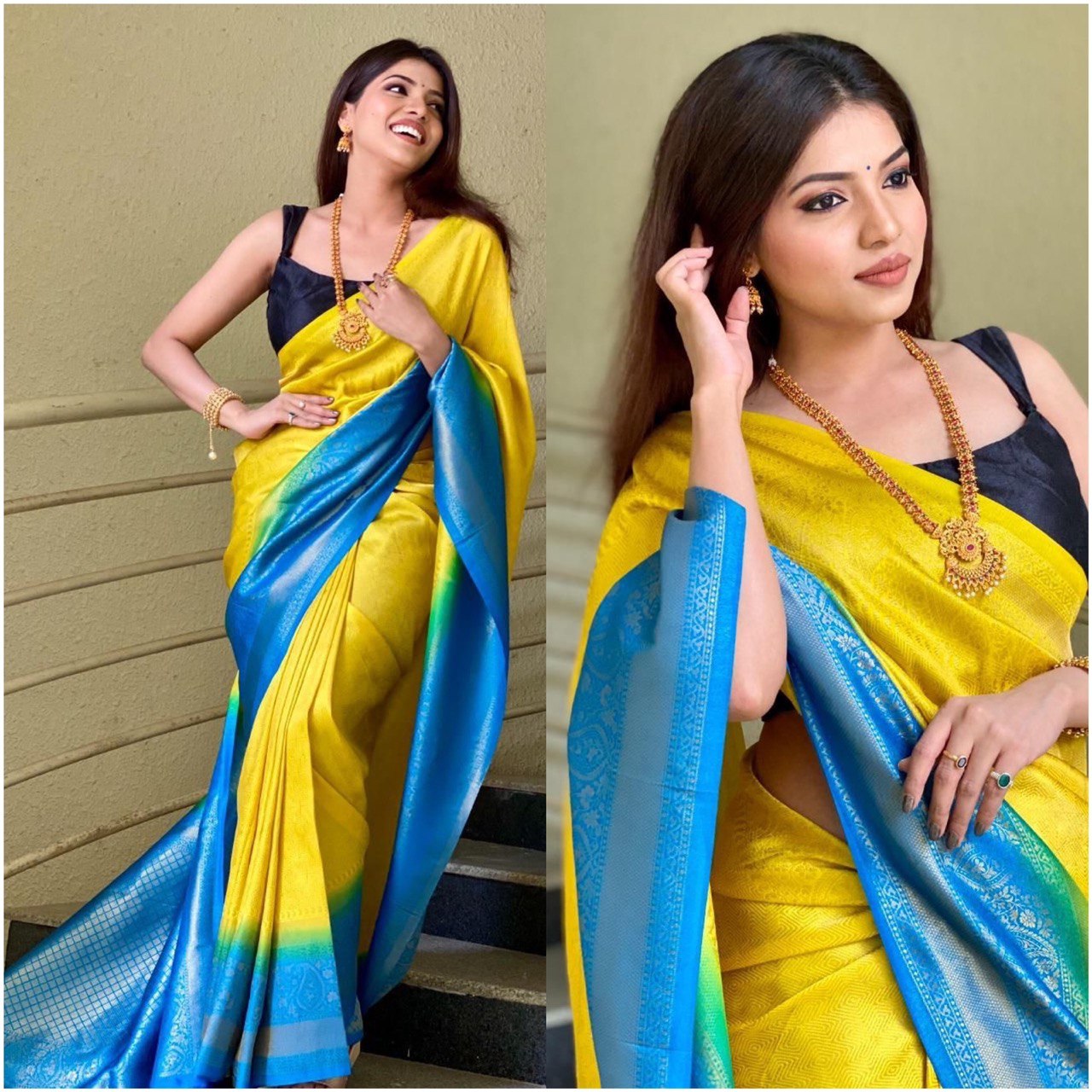 Yellow Color Kanchipuram Silk by Icultuer with Zari Border
