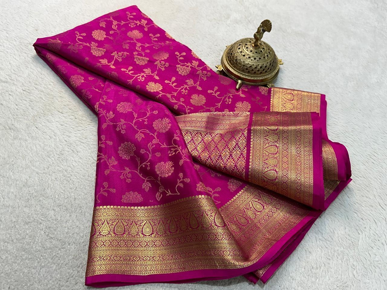 Elegance Redefined: Silk Brocade by Icultuer with Exquisite Gold & Silver Zari Weaving