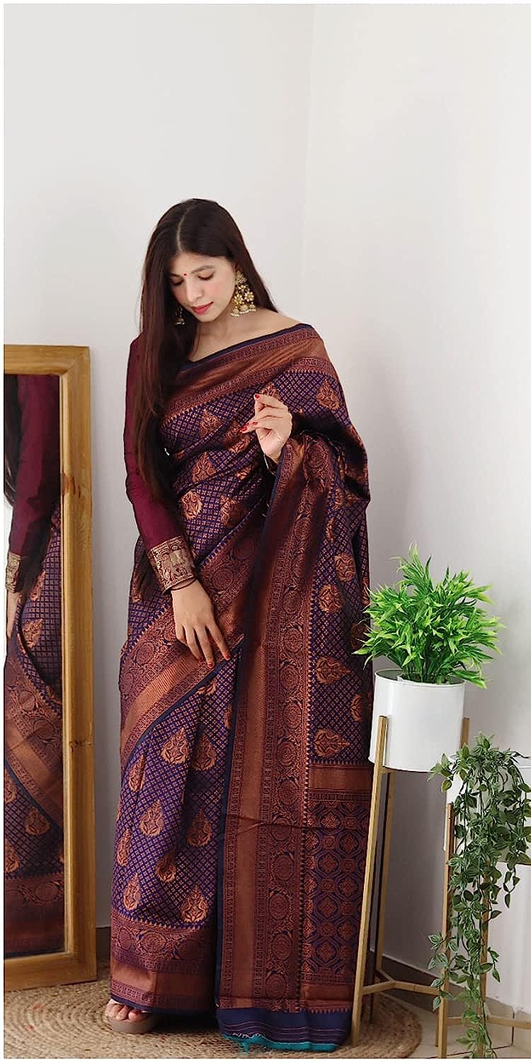 Royal Blue Plain Kanchipuram Banarasi Soft Silk by Icultuer