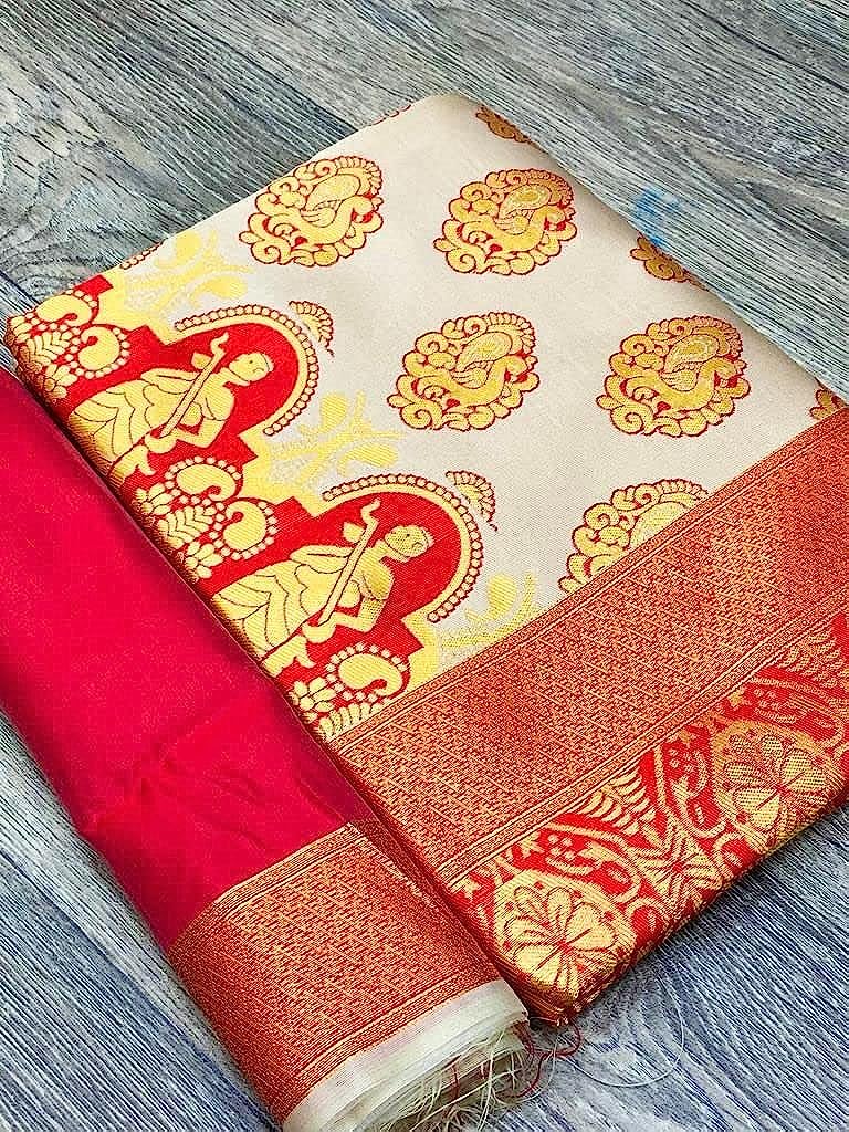 Red Zari Weaving Kanjivaram Soft Silk Jacquard by Icultuer