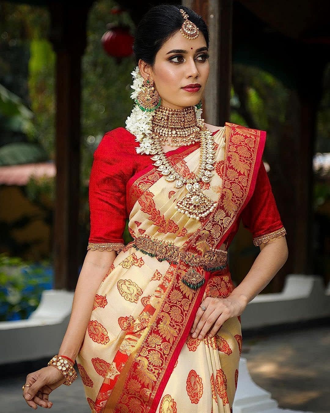 Red Zari Weaving Kanjivaram Soft Silk Jacquard by Icultuer