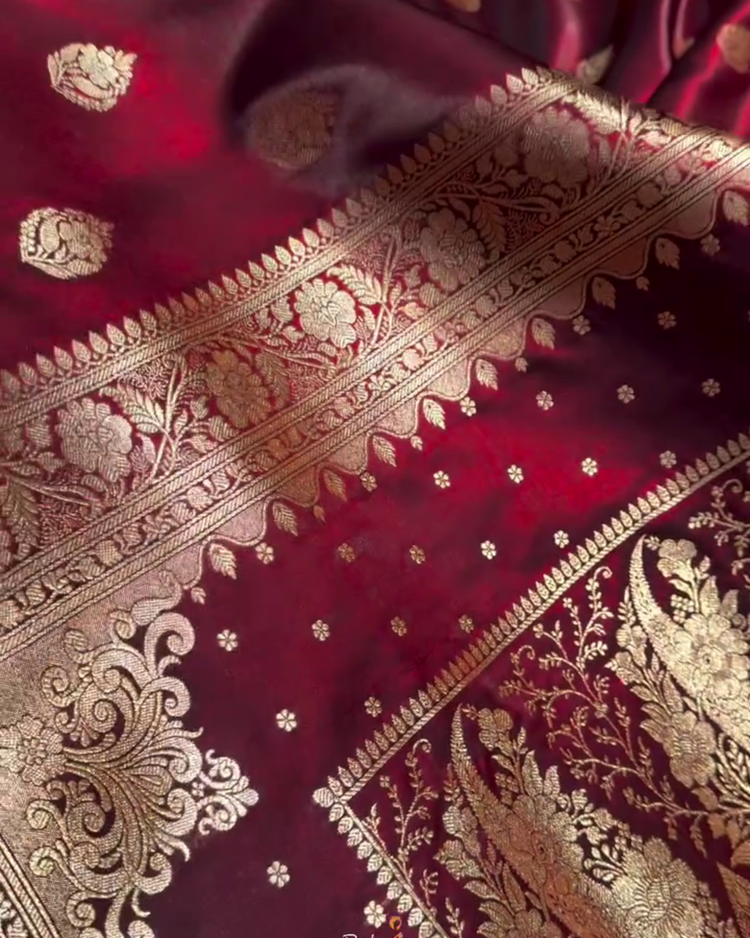 Kaushalya - icultural Banarasi Satin Saree with Golden Zari Floral Weaving