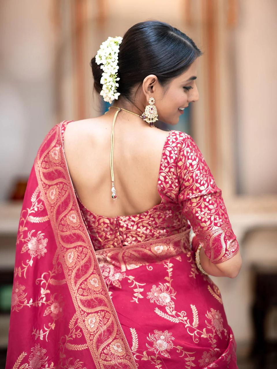 icultural RubyPink Banarasi Silk Saree WIth Fabulouse Blouse Piece