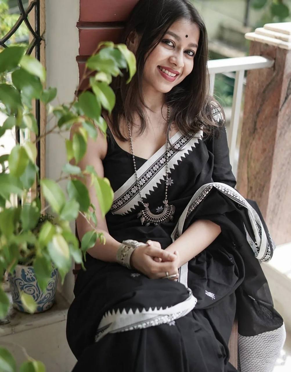 icultural Black Cotton Silk Saree