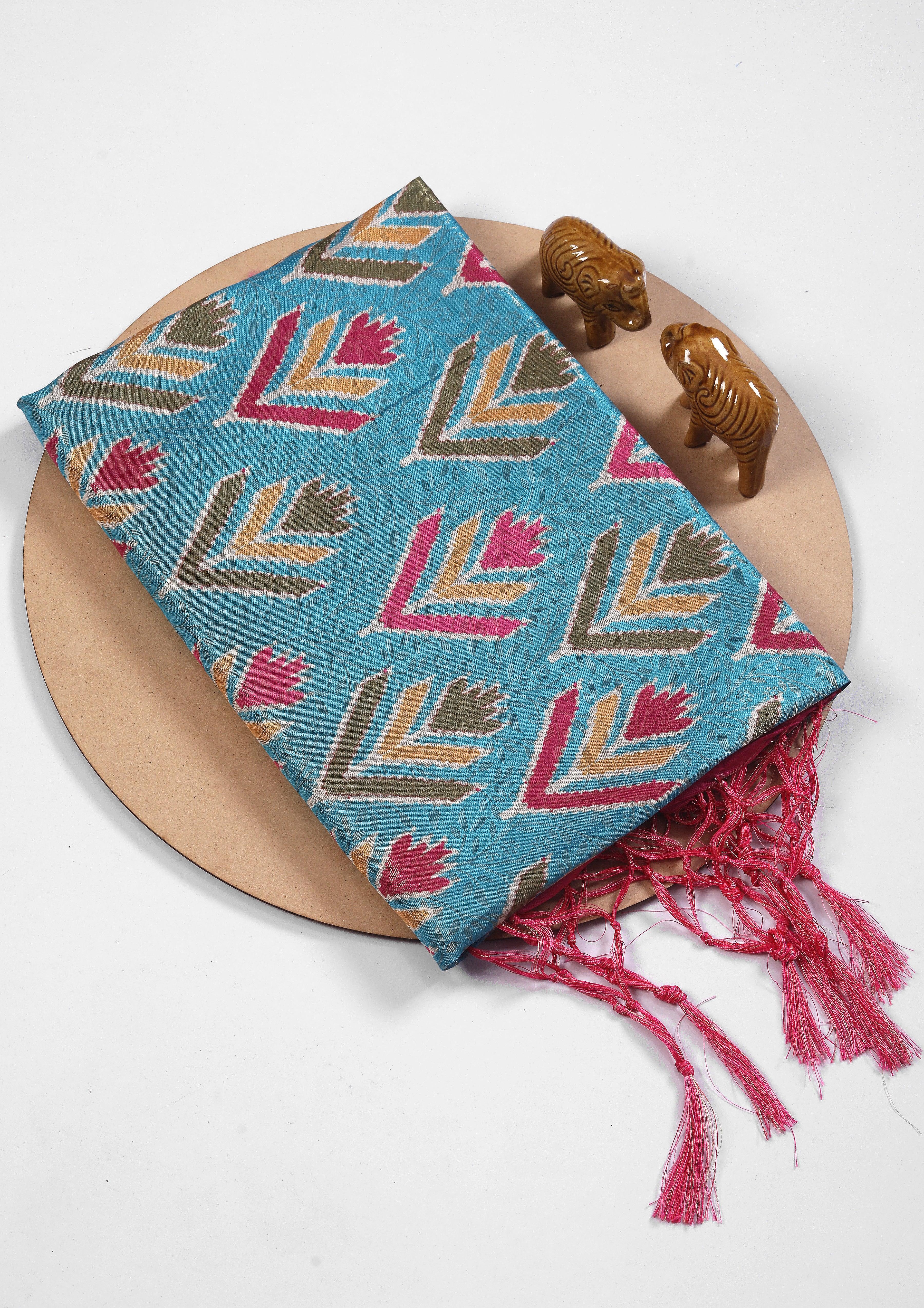 Digital soft silk printed saree in Sky blue