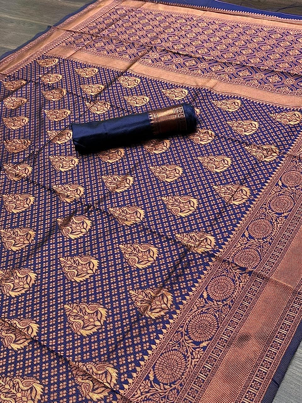 Royal Blue Plain Kanchipuram Banarasi Soft Silk by Icultuer
