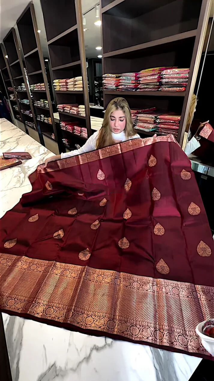 icultural Wine Soft Silk Saree With Evocative Blouse Piece