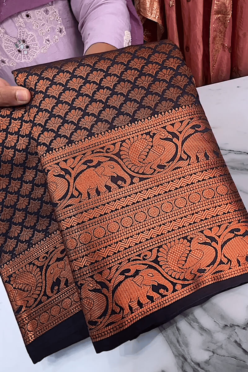 icultural Navy Blue Soft Banarasi Silk Saree With Unique Blouse Piece