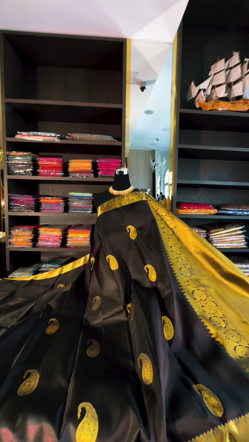 icultural Black Soft Banarasi Silk Saree With Glowing Blouse Piece