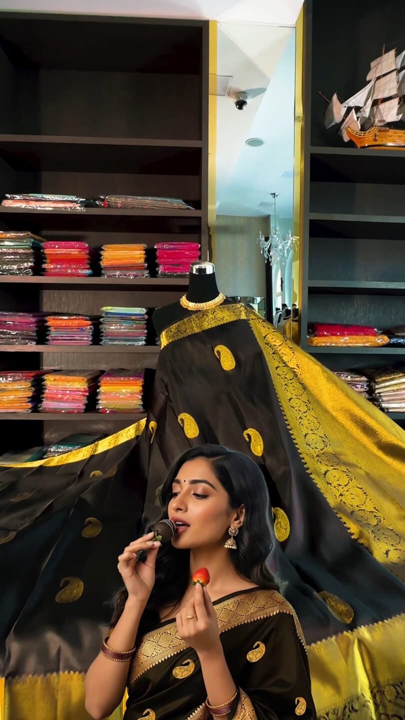 icultural Black Soft Banarasi Silk Saree With Glowing Blouse Piece