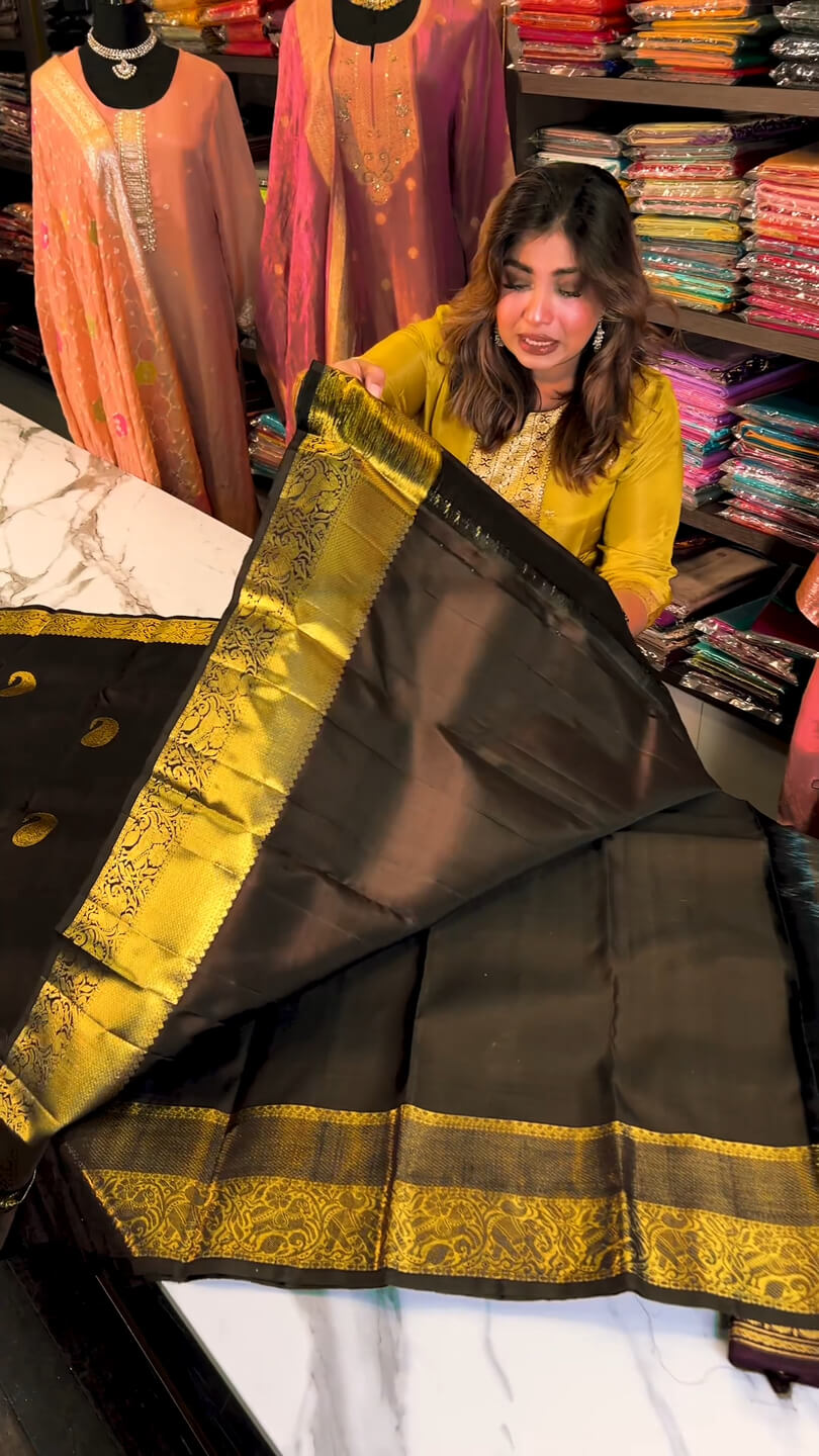 icultural Black Soft Banarasi Silk Saree With Glowing Blouse Piece