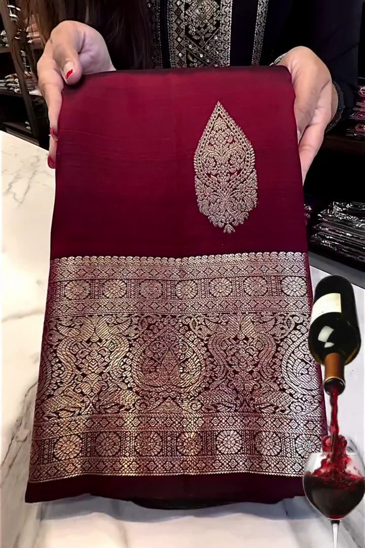 icultural Wine Soft Banarasi Silk Saree With Devastating Blouse Piece