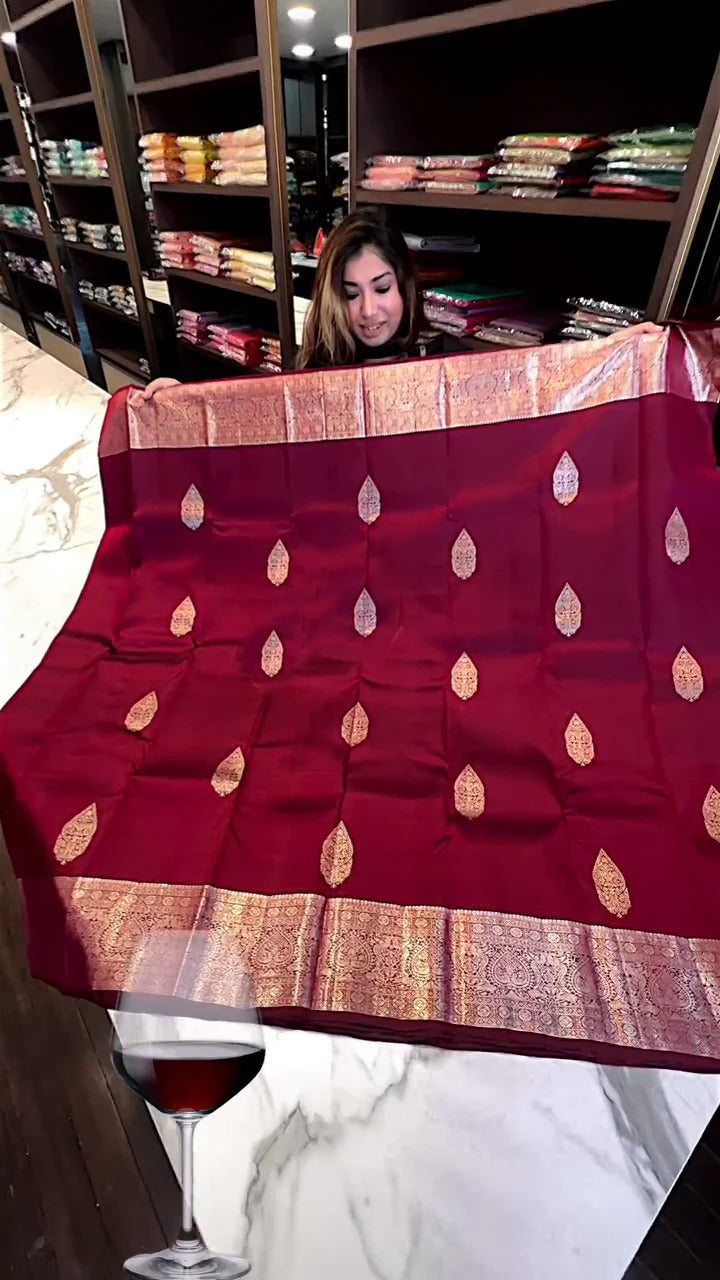 icultural Wine Soft Banarasi Silk Saree With Devastating Blouse Piece