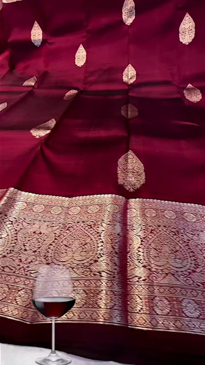 icultural Wine Soft Banarasi Silk Saree With Devastating Blouse Piece