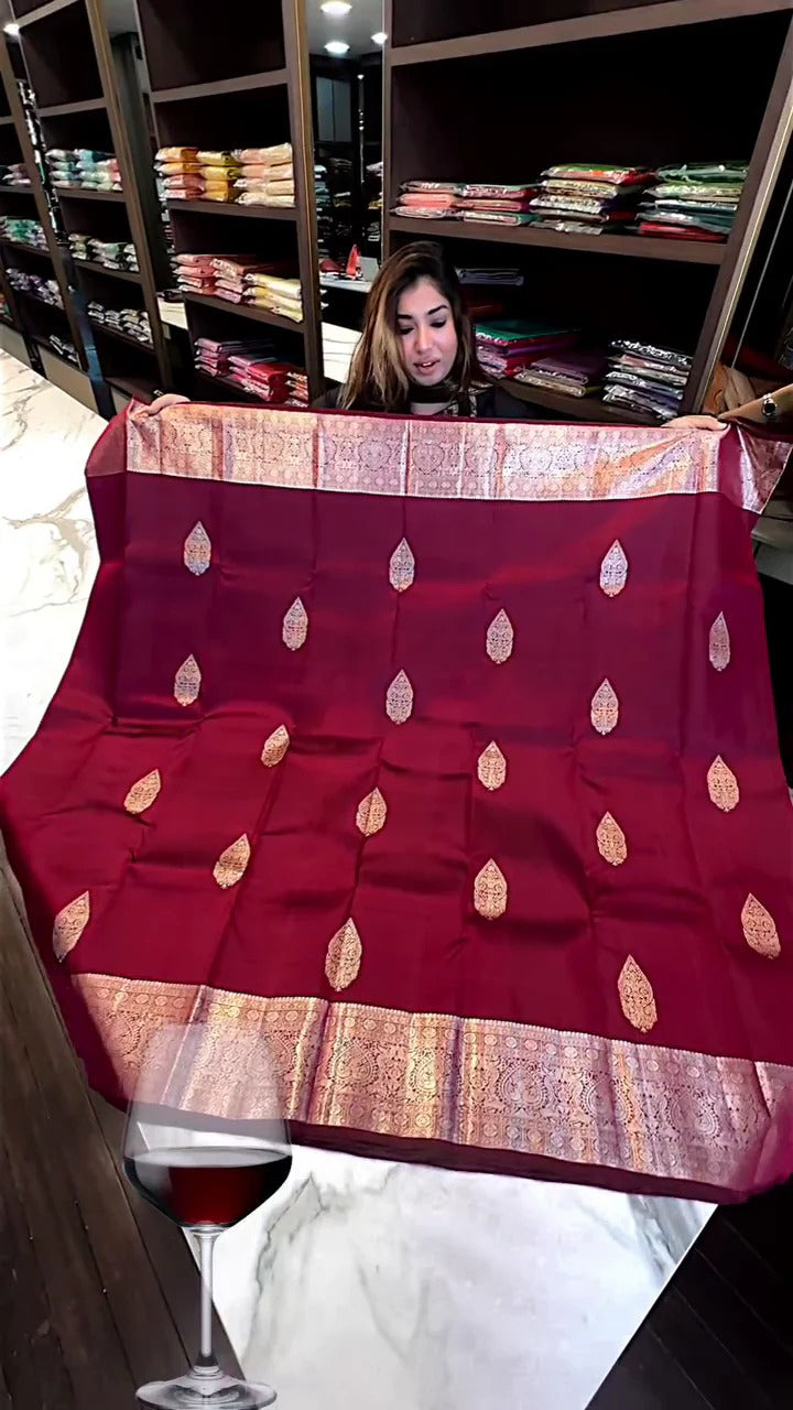 icultural Wine Soft Banarasi Silk Saree With Devastating Blouse Piece