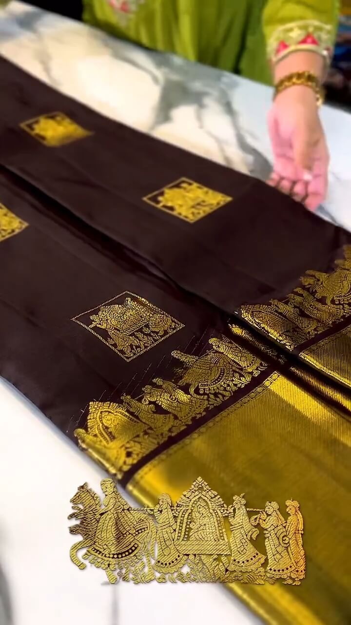 icultural Brown Soft Banarasi Silk Saree With Snappy Blouse Piece