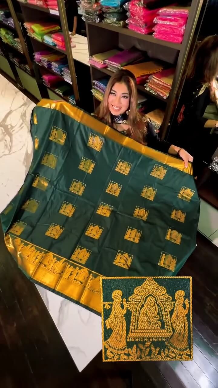 icultural Dark Green Soft Banarasi Silk Saree With Deserving Blouse Piece
