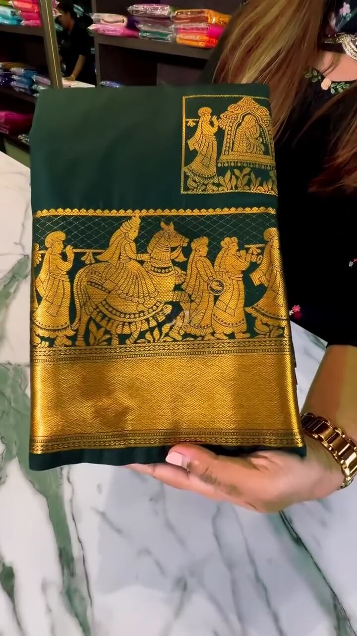 icultural Dark Green Soft Banarasi Silk Saree With Deserving Blouse Piece