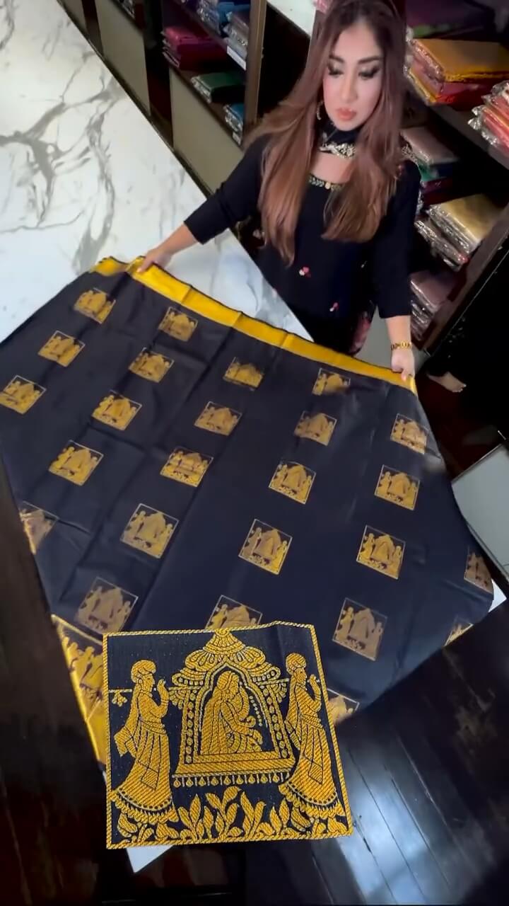 icultural Navy Blue Soft Banarasi Silk Saree With Petrichor Blouse Piece