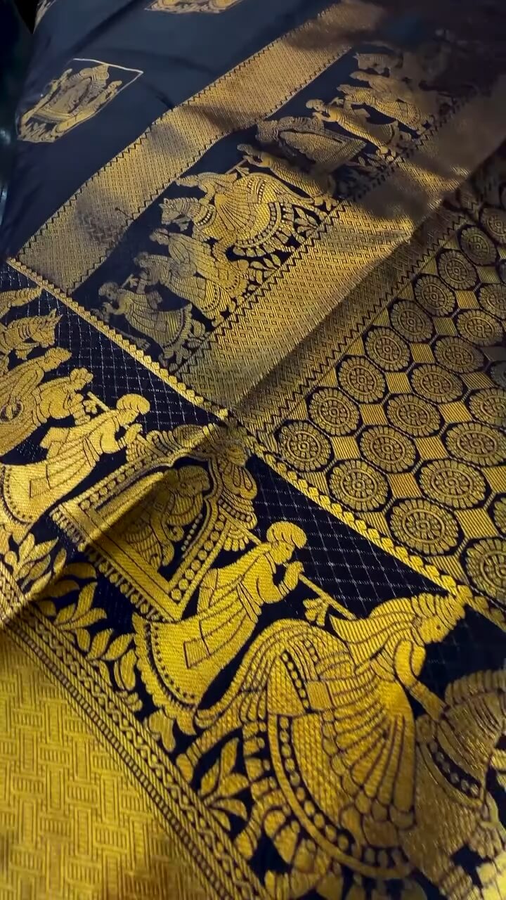 icultural Navy Blue Soft Banarasi Silk Saree With Petrichor Blouse Piece