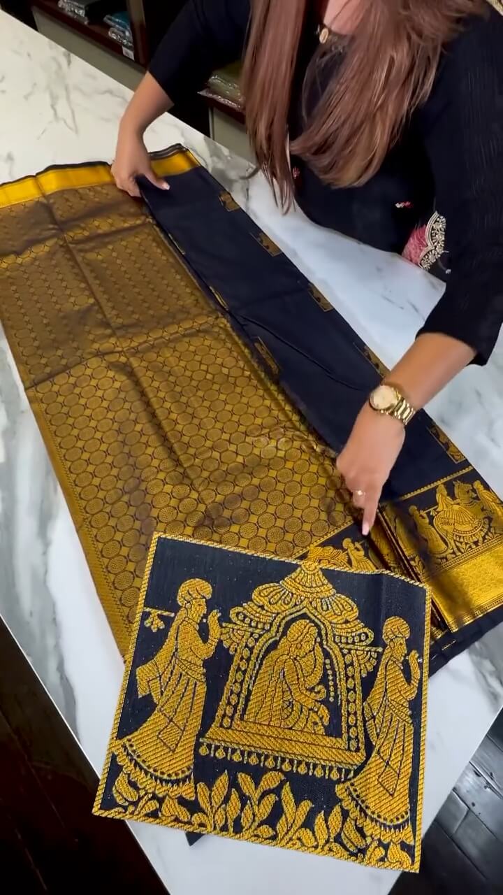 icultural Navy Blue Soft Banarasi Silk Saree With Petrichor Blouse Piece