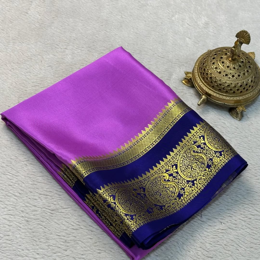 Elegant Contrast Colors in Mango Bentex Border Mysore Silk by Icultuers