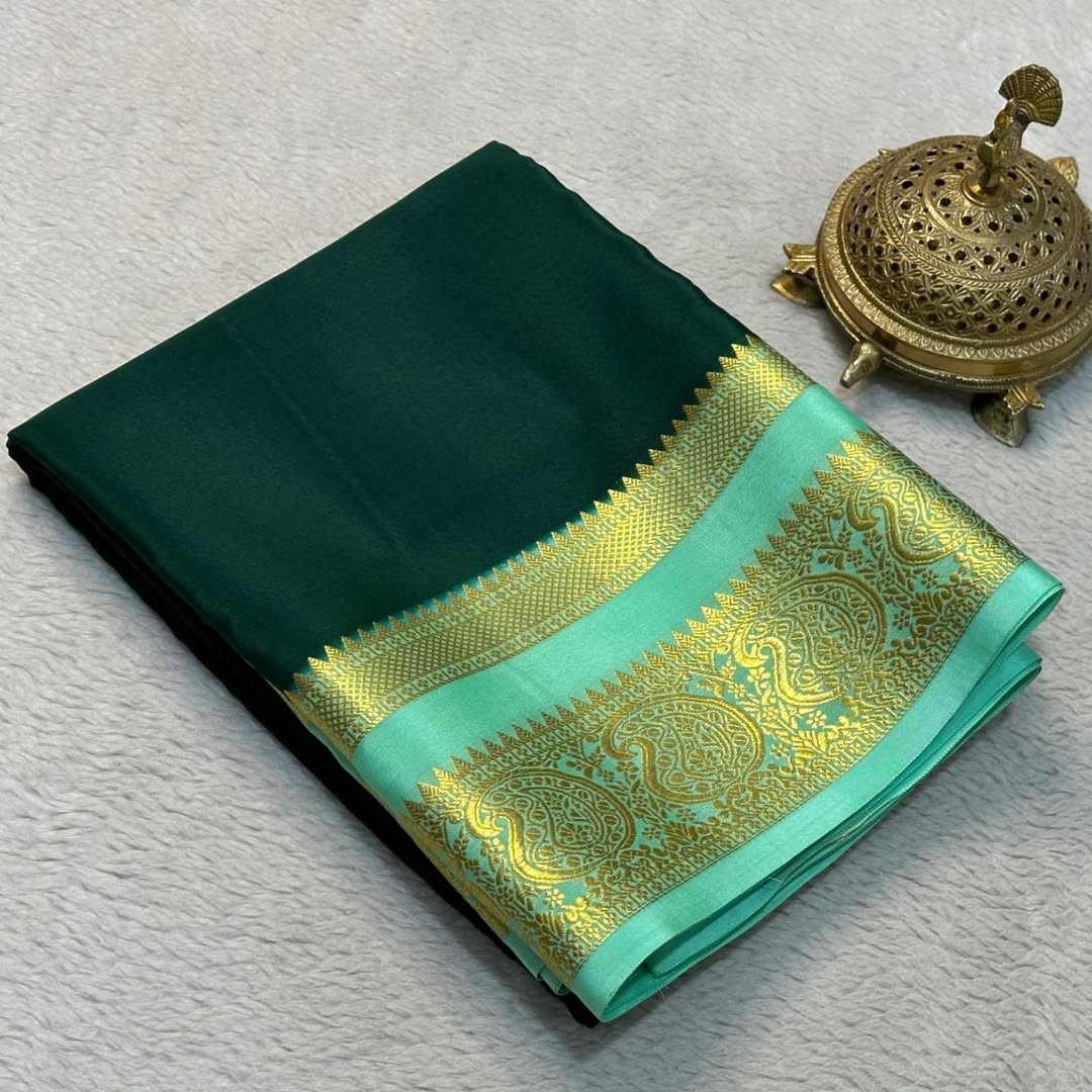 Elegant Contrast Colors in Mango Bentex Border Mysore Silk by Icultuers