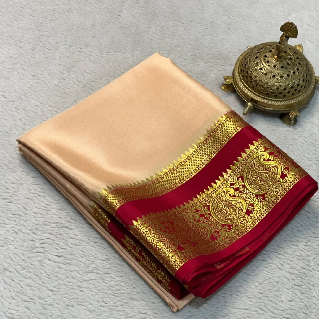 Mysore Silk: Mango Bentex Border by Icultuers with Line Pallu